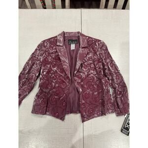 NWT Vintage 90s Alex Evenings Blazer Beaded Sequins Plum Purple Women Sz 8